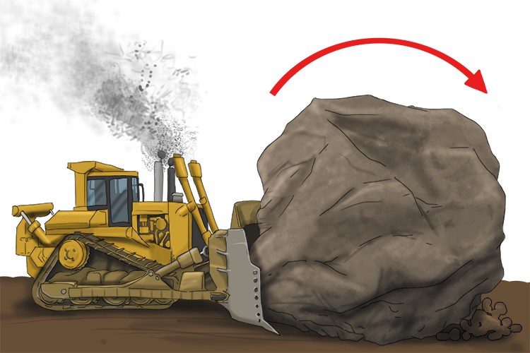 The tractor (traction) could just about roll the big boulder.
